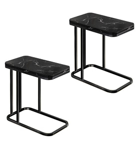 NNEAGS 2X 30x50cm Black Ceramic Sofa Side Square Mini Table w/ Black Metal Legs