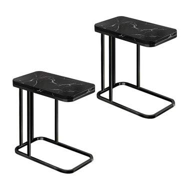 NNEAGS 2X 30x50cm Black Ceramic Sofa Side Square Mini Table w/ Black Metal Legs