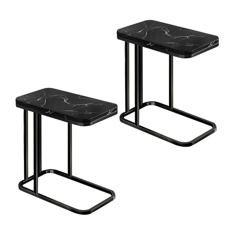 NNEAGS 2X 30x50cm Black Ceramic Sofa Side Square Mini Table w/ Black Metal Legs